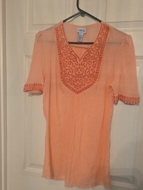 BFA Classics  Women's Peach Embroidered Short-Sleeve Blouse